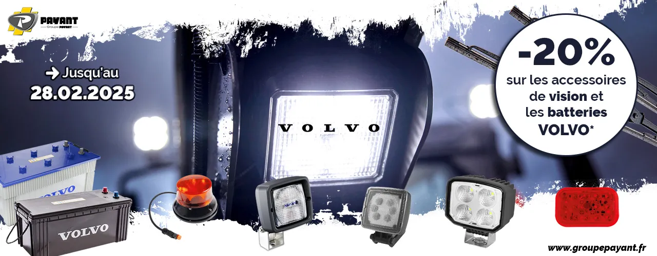 Promo sur les accessoires de vision et les batteries VOLVO CE avec PAYANT